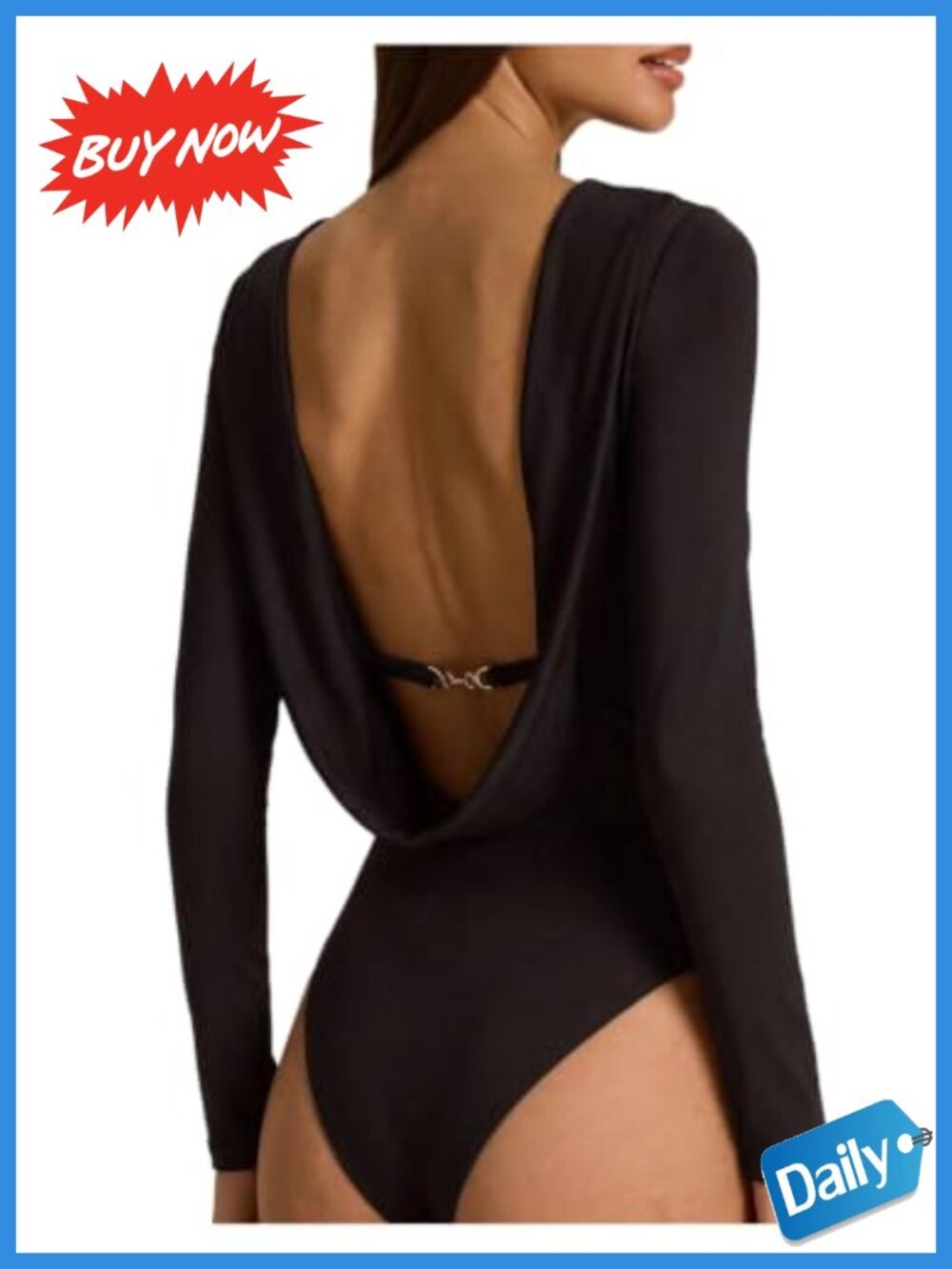 Backless Draped Bodysuit Crewneck Long Sleeve Going Out Top